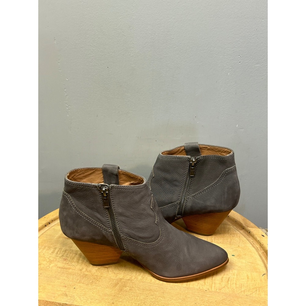 Frye Ankle Boots Women 9M Grey Leather Western Pointed Toe Stacked Heel Booties